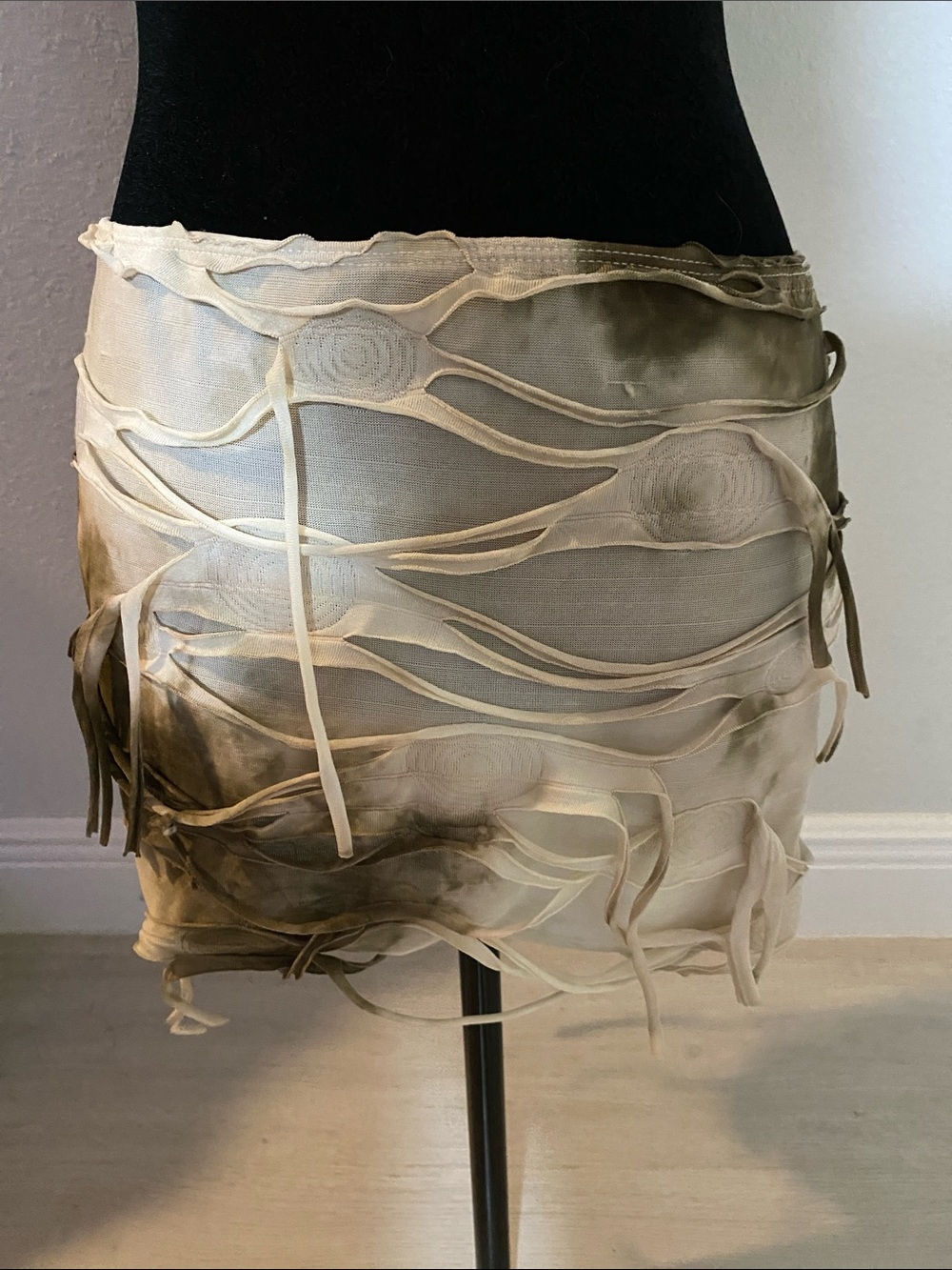 Neutral Tie-Dye Fringe Mini Skirt